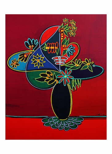 vase on red table von Dek, Druck kaufen auf Singulart