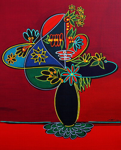 vase on red table von Dek, Malerei kaufen auf Singulart