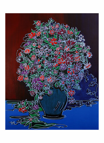 vase on blue table von Dek, Druck kaufen auf Singulart
