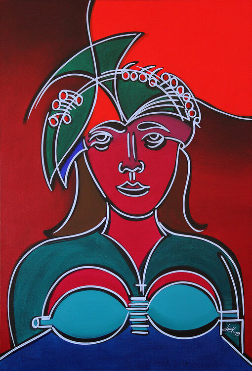 the model with hat green and red Dek
