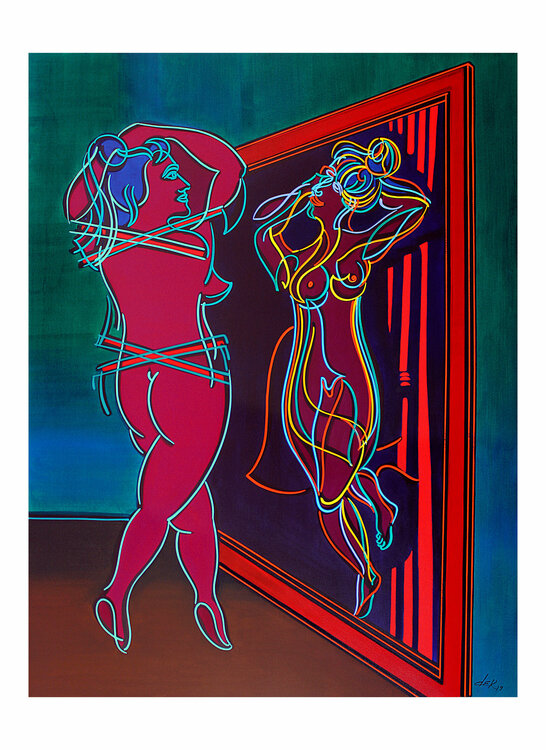 naked woman in front of the mirror Dek