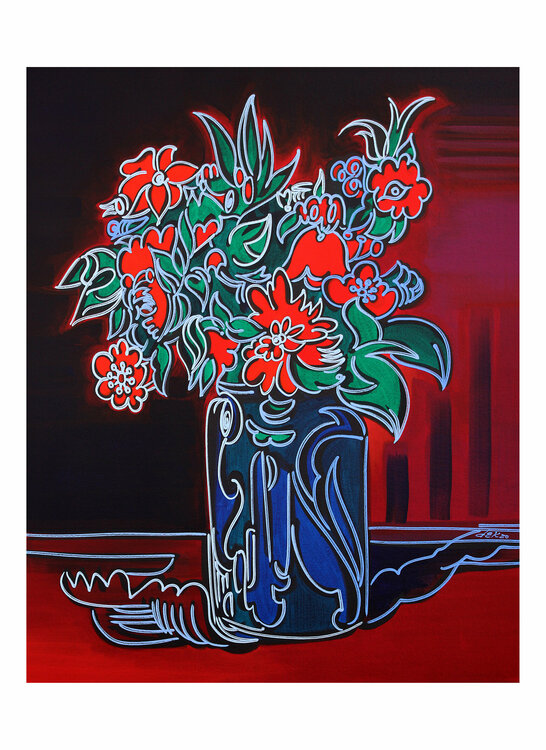glass with red flowers Dek