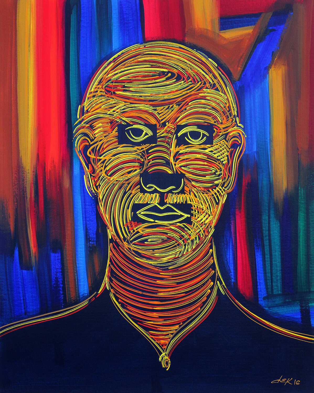 face on colored curtain Dek