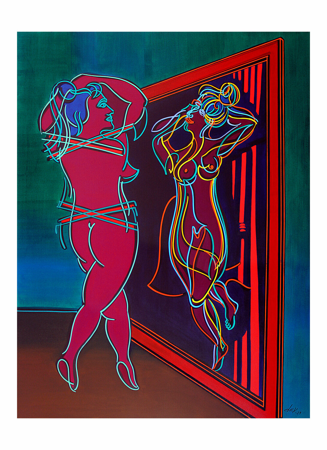 naked woman in front of the mirror Dek Digital zu verkaufen