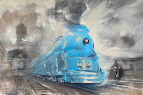 American River (Chicago to L.A. - On the Blue Goose with Greil Marcus) by Gregg Chadwick, Painting for Sale on Singulart