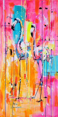 Flamingos couple par Marta Zawadzka, Peinture en vente sur Singulart