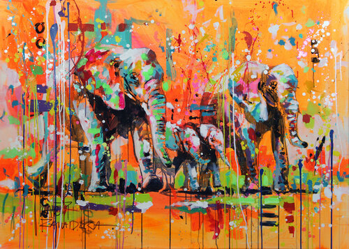 Orange family par Marta Zawadzka, Peinture en vente sur Singulart