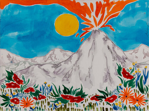 El Ixcanul y las montañas de ceniza di Alexia López Sosa, Opera su carta in vendita su Singulart