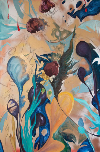 Poetry for sylvan plants bathed, partly, under golden rays of sunshine by Alexia López Sosa, 회화 for Sale on Singulart