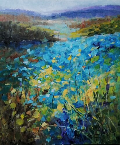 AS BLUE AS A SUMMER FIELD van Emilia Milcheva, Schilderij te koop op Singulart