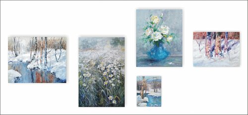 GALLERY WALL - white romance, set of 5 paintings Emilia Milcheva