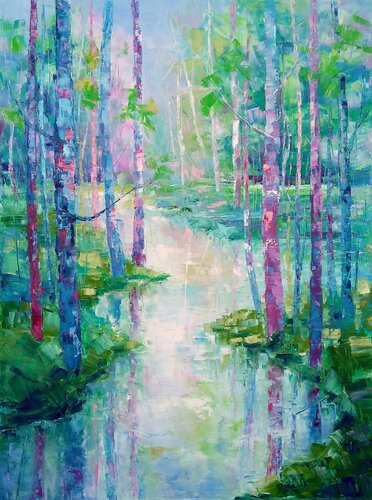 SPRING IS SPEAKING IN BLUE AND PINK von Emilia Milcheva, Malerei kaufen auf Singulart