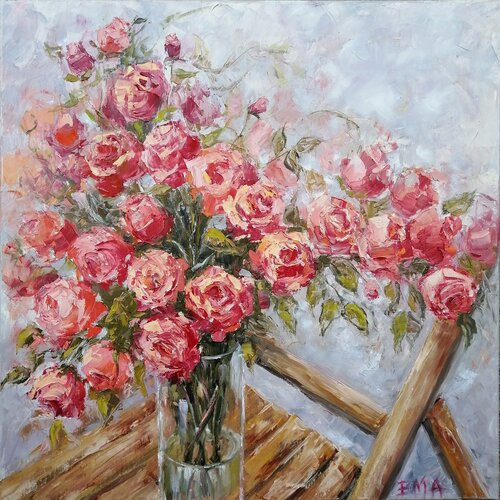 ROSES ON A CHAIR van Emilia Milcheva, Schilderij te koop op Singulart