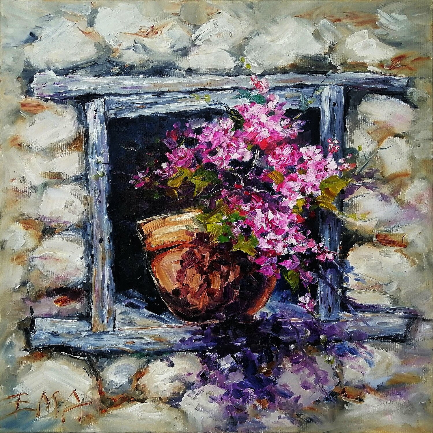 COUNTRY LIFE STORY in pink Emilia Milcheva Originalgemälde zu verkaufen