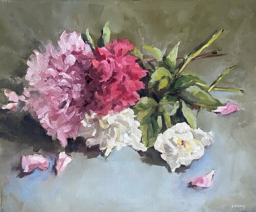 pivoines roses et blanches by Géraldine Morales, Painting for Sale on Singulart