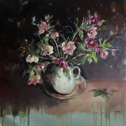 Bouquet d'hellébores suranné by Géraldine Morales, 絵画 for Sale on Singulart