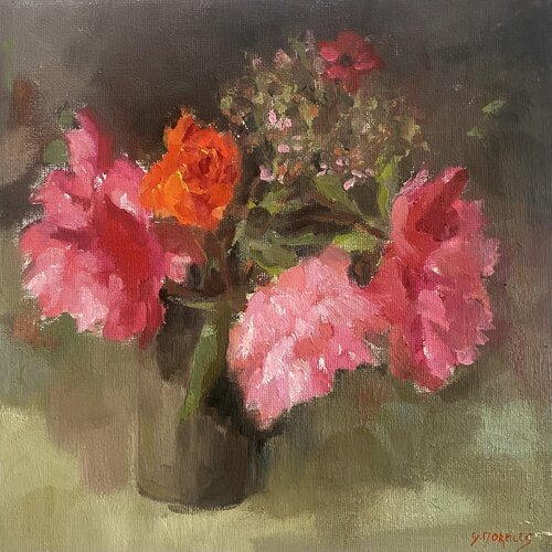 Pivoines roses du jardin di Géraldine Morales, Pittura in vendita su Singulart