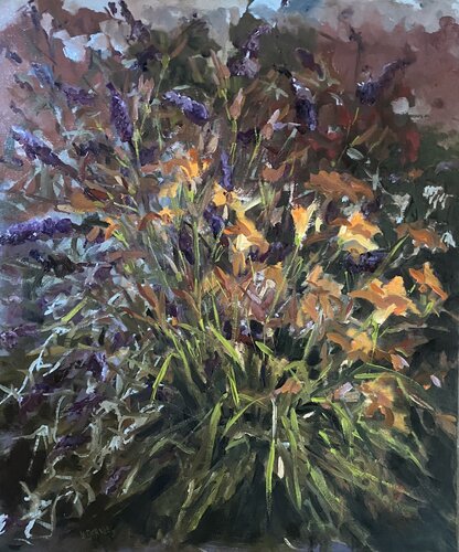 Arbre à papillon et Lys par Géraldine Morales, Peinture en vente sur Singulart