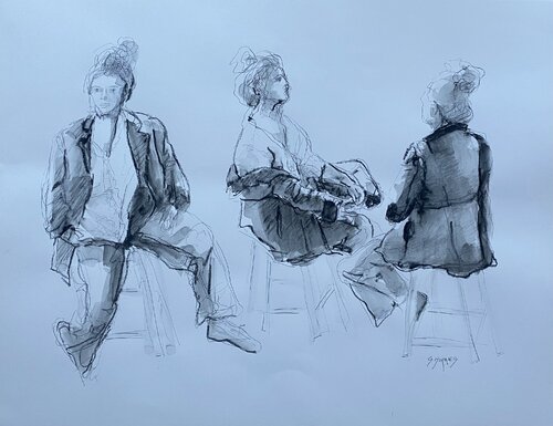 3 Annes assises von Géraldine Morales, Zeichnungen kaufen auf Singulart