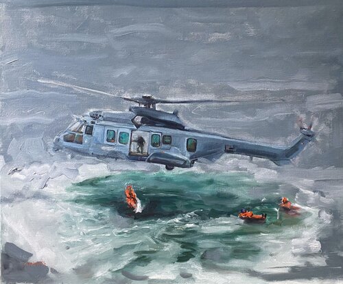 H225M Caracal sauvetage en mer, hélicoptère van Géraldine Morales, Schilderij te koop op Singulart