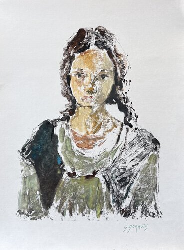 monotype jeune fille aux nattes by Géraldine Morales, Work on Paper for Sale on Singulart