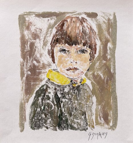 monotype au col jaune di Géraldine Morales, Opera su carta in vendita su Singulart