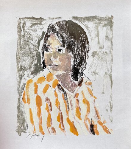 monotype à la chemise rayée orange Géraldine Morales