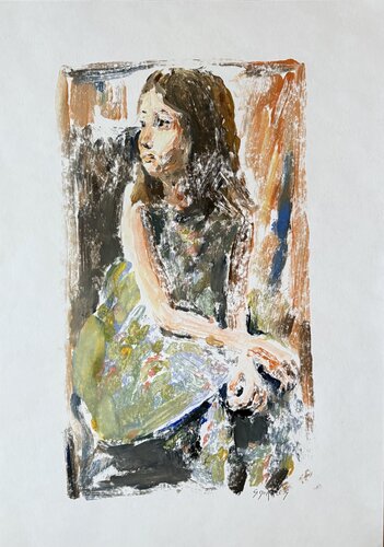 monotype à la robe verte par Géraldine Morales, Œuvre sur papier en vente sur Singulart