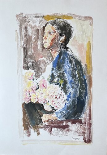 monotype aux pivoines di Géraldine Morales, Opera su carta in vendita su Singulart