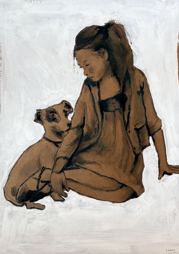 jeune fille au chien by Géraldine Morales, Work on Paper for Sale on Singulart