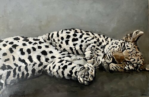 Léopard couché by Géraldine Morales, Painting for Sale on Singulart
