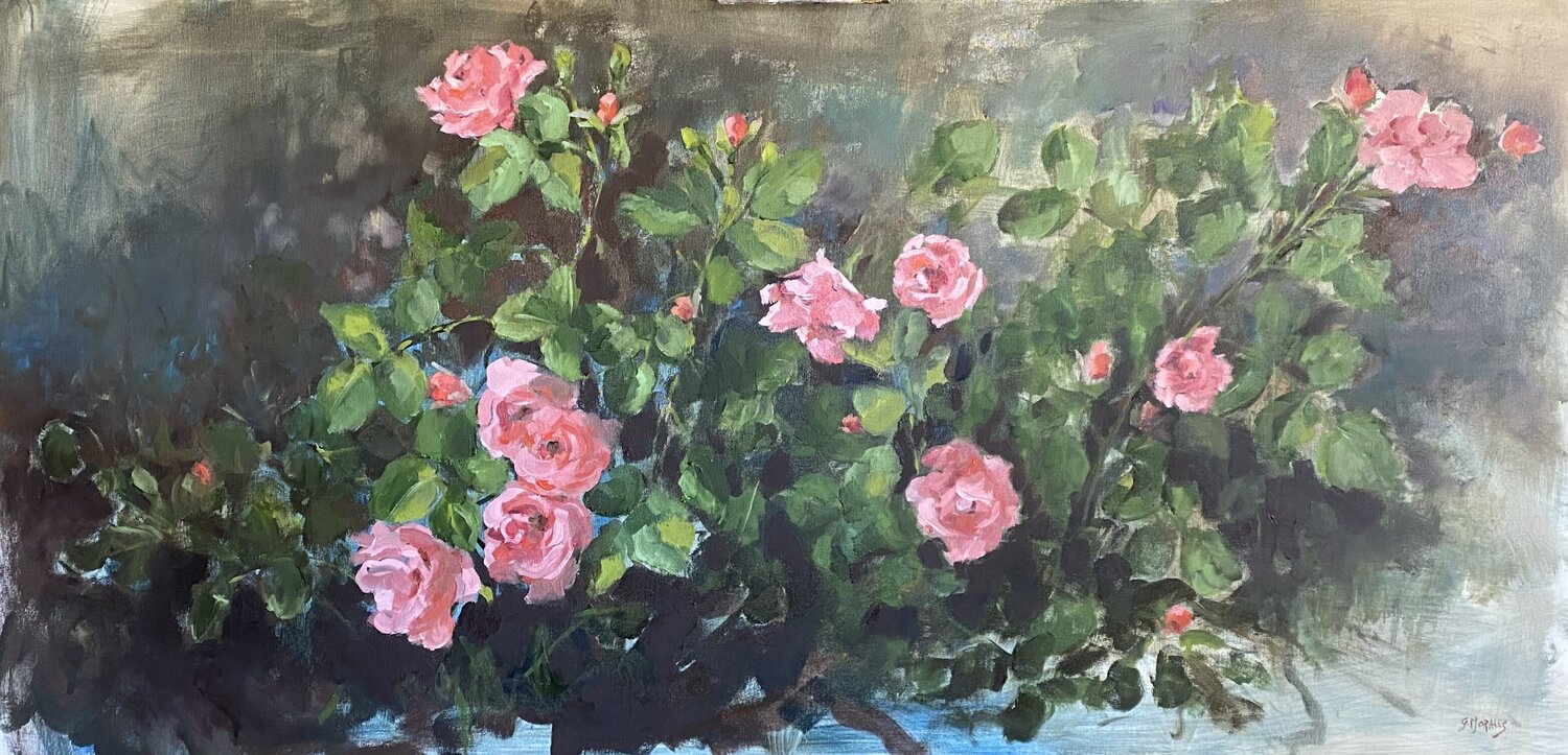 le rosier au fond du jardin Géraldine Morales Peinture originale à vendre