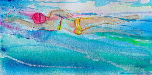 Kleine Schwimmerin #2 / Small Swimmer #2 von Alexandra Hiltl, Malerei kaufen auf Singulart