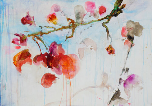 Kirschblüte im Regen di Alexandra Hiltl, Pittura in vendita su Singulart