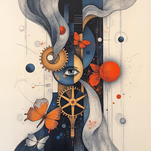 Butterflies, Memories, and the Gearbound Eye von Dan Obana, Druck kaufen auf Singulart