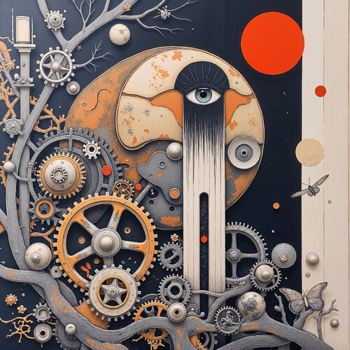 The Visionary Mechanism Crawling with Roots van Dan Obana, Afdruk te koop op Singulart