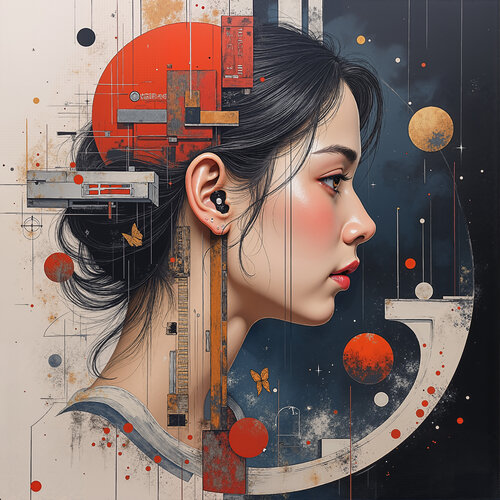 Profile beneath the Crimson Moon by Dan Obana, Print for Sale on Singulart
