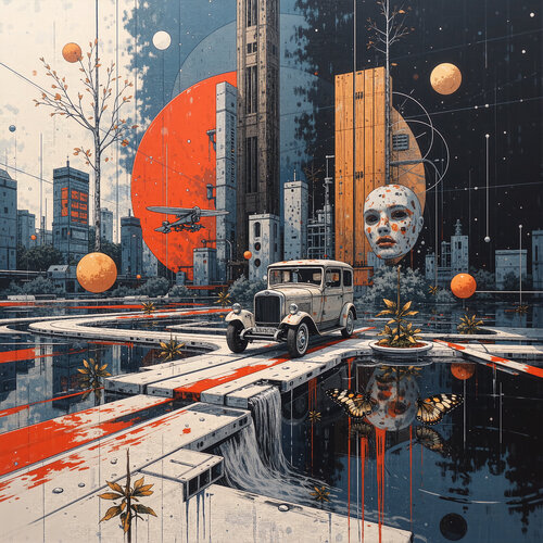 City Beneath the Red Star de Dan Obana, Impresión a la venta en Singulart