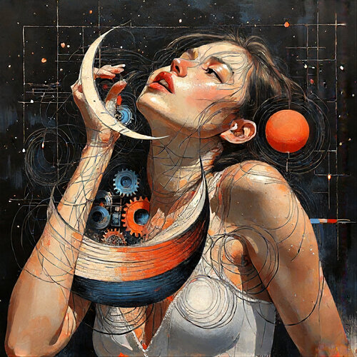 Contemplation Holding the Moon di Dan Obana, Stampa in vendita su Singulart
