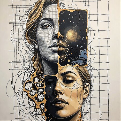 Half Portrait Reflecting the Cosmos von Dan Obana, Druck kaufen auf Singulart