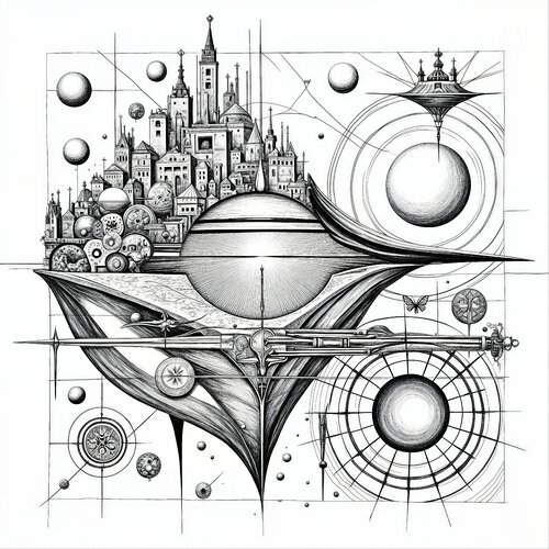 Harmonic City of Floating Mechanisms di Dan Obana, Stampa in vendita su Singulart