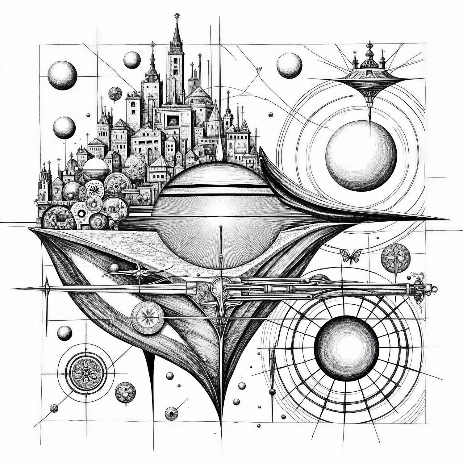 Harmonic City of Floating Mechanisms Dan Obana Druck zu verkaufen