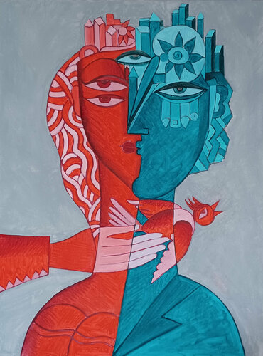 Girl with Red Bird di Van Hovak, Pittura in vendita su Singulart