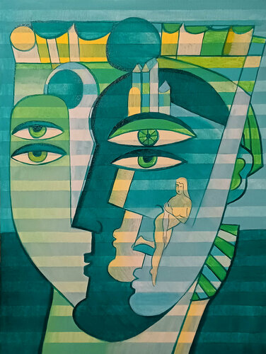 Green Man Thoughts de Van Hovak, Pintura a la venta en Singulart