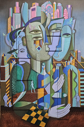 Mysterious Conversation in the Twilight City by Van Hovak, 회화 for Sale on Singulart