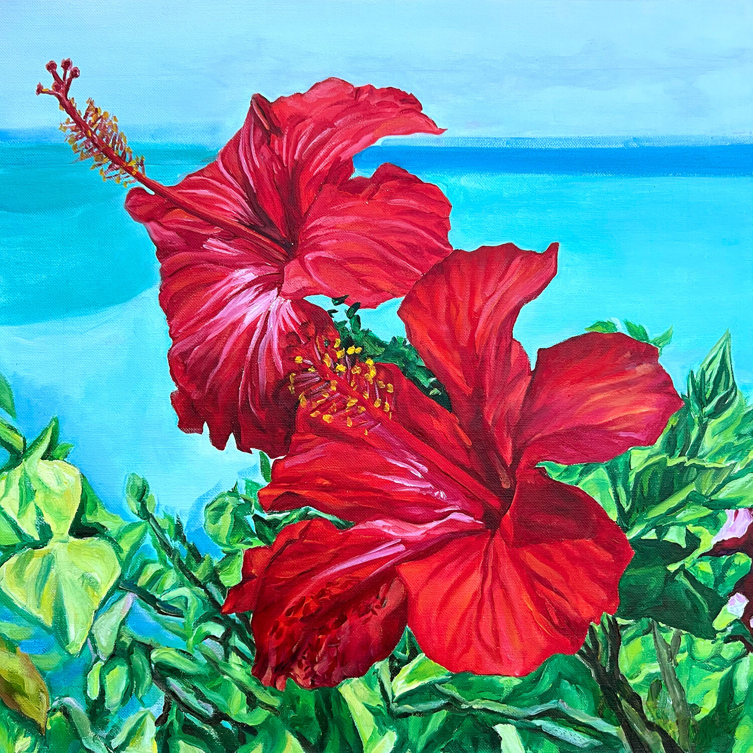 Red Hibiscus Flower Painting