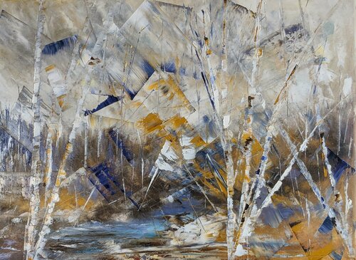 Paysage ocre et bleu von Nicole Caron, Malerei kaufen auf Singulart