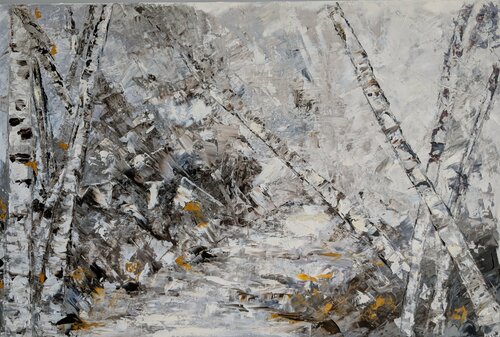 Bouleaux sur le bord d'une rivière au Québec von Nicole Caron, Malerei kaufen auf Singulart