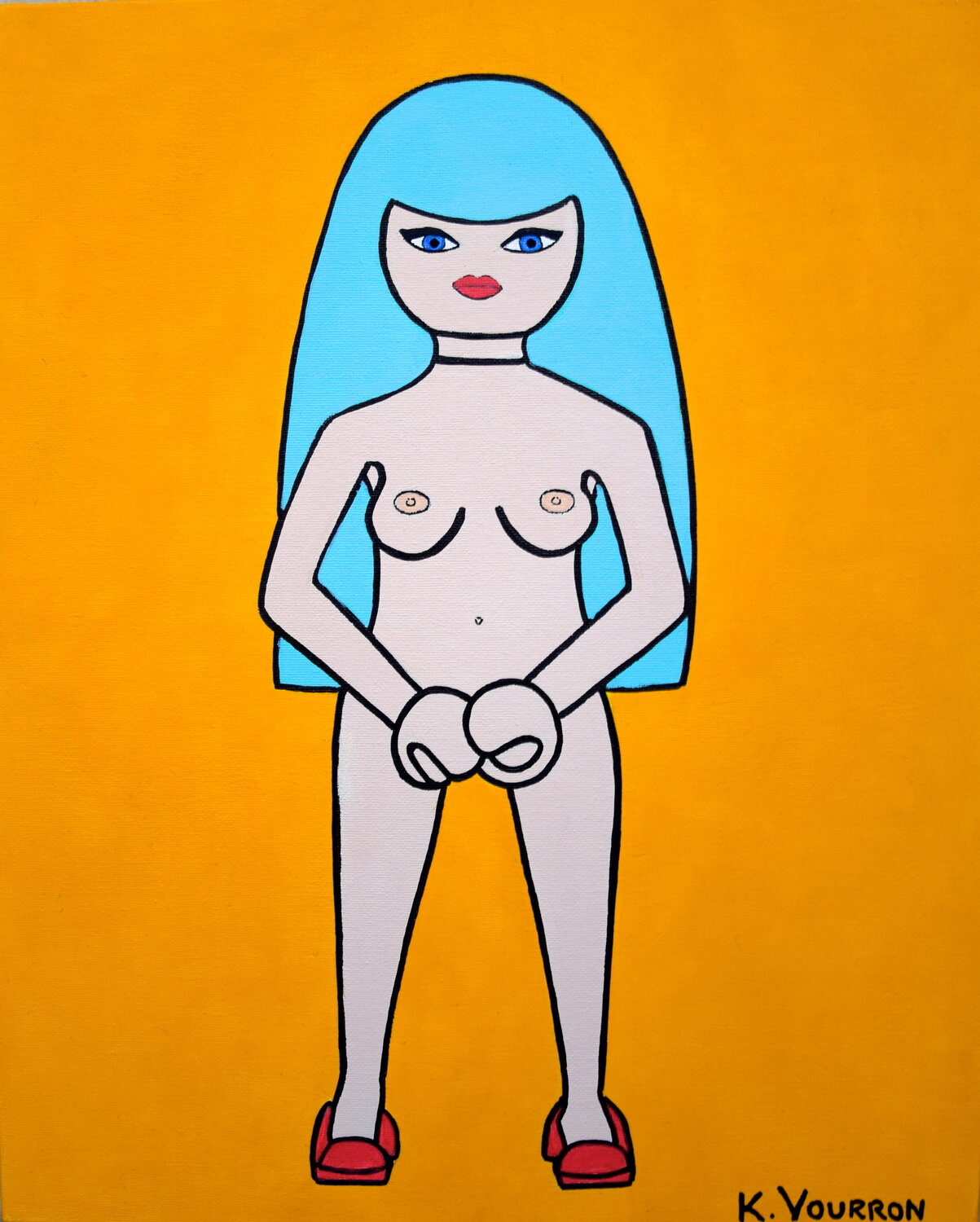 Femme nue aux cheveux bleus by Karen Vourron (2022) : Painting Acrylic,  Felt on Canvas - SINGULART
