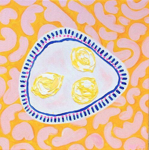 Plate Of Lemons On Pattern by Maggi McDonald, 油畫 for Sale on Singulart